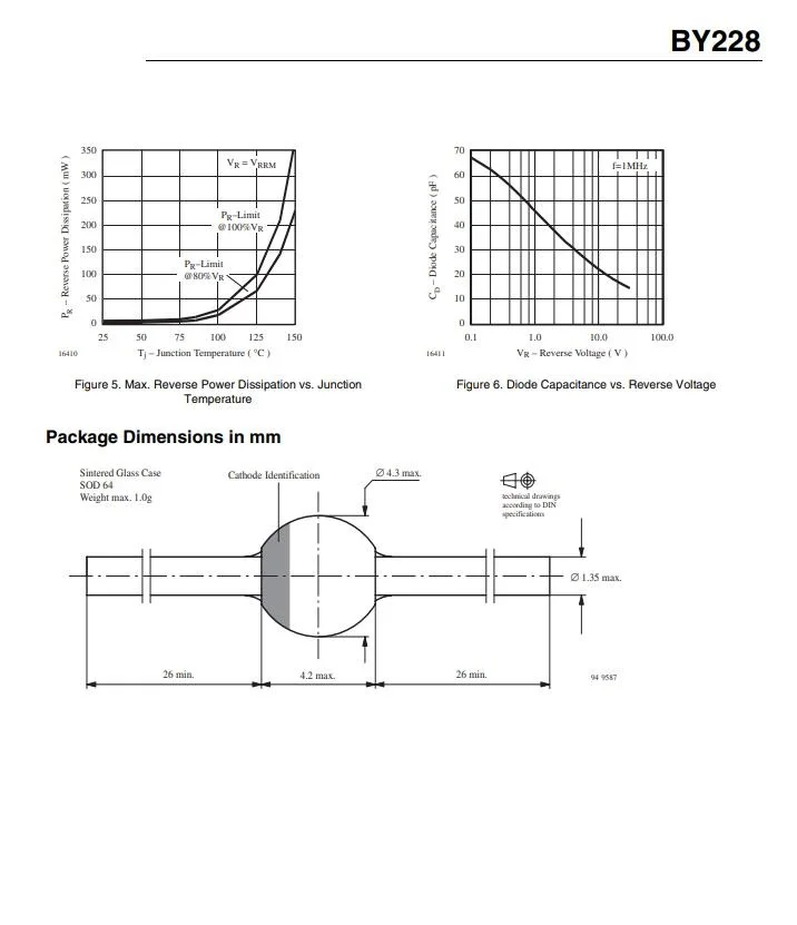Диод из лавинного спекационного стекла BY228 BY228TAP BY228TR BY228-TAP BY228-TR SOD-64 - купить по