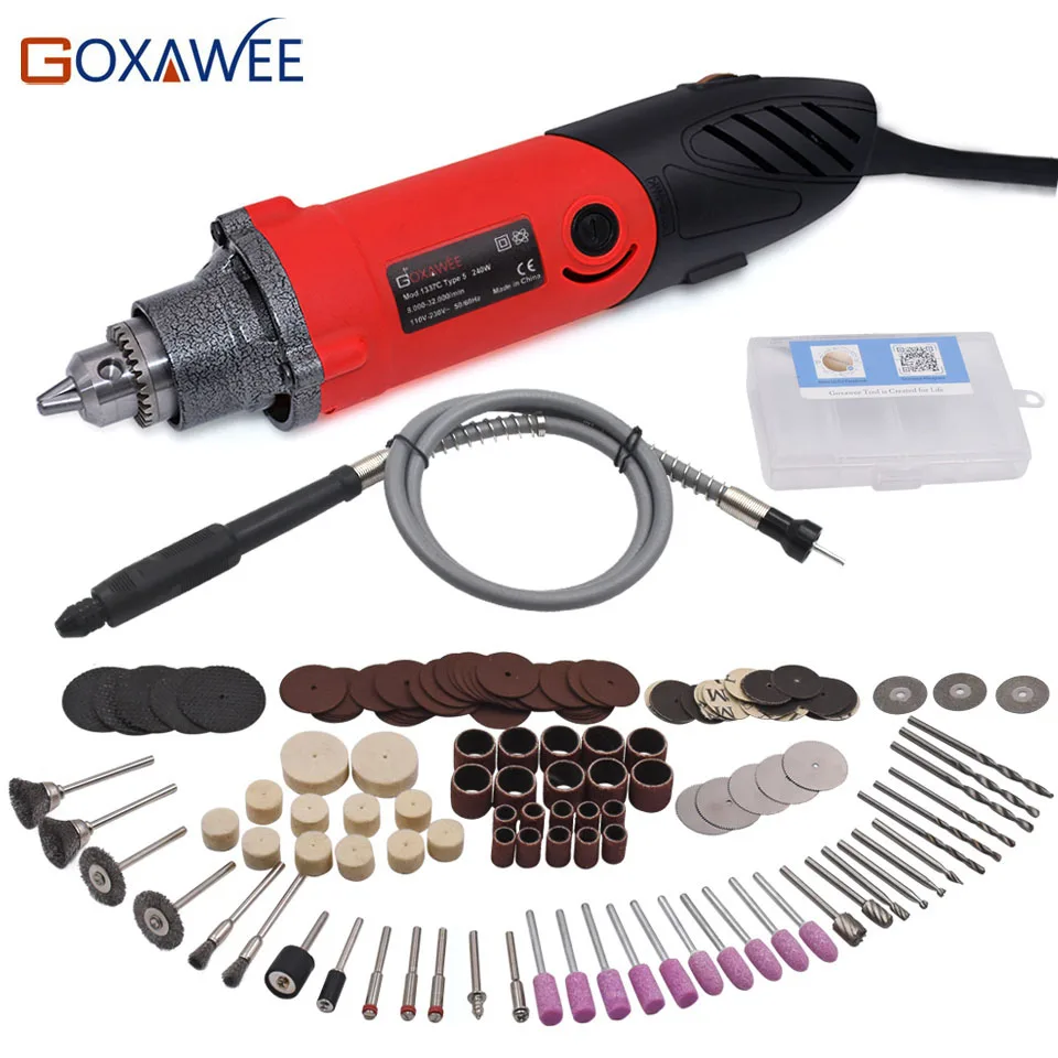 GOXAWEE, 240 Вт, электрическая мини-дрель для Dremel, стильный роторный электроинструмент, гравер, сверлильный станок, шлифовальный станок, абразивный инструмент для дома DIY - Цвет: 1337C-3045-141
