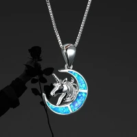 bohemian moon unicorn style chain necklace for women wedding jewelry girl gift fashion women imitation opal necklace