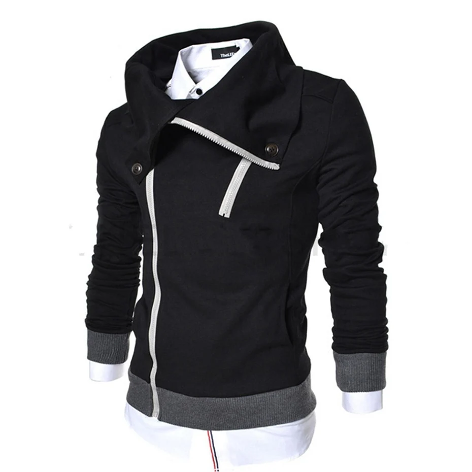 Толстовки мужские Zogaa с длинным рукавом однотонные на молнии черные большие