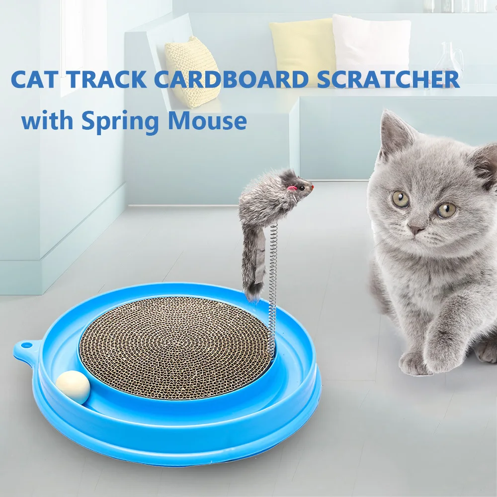 Кошка трек игрушка картонный скребок с весенней мышью Интерактивная подвижная