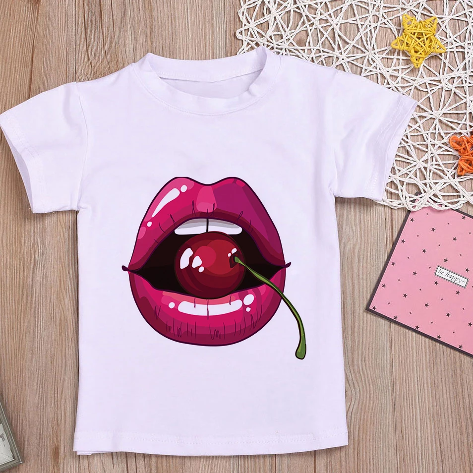 2020 модная одежда для девочек топы с принтом сексуальных губ трендовая детская