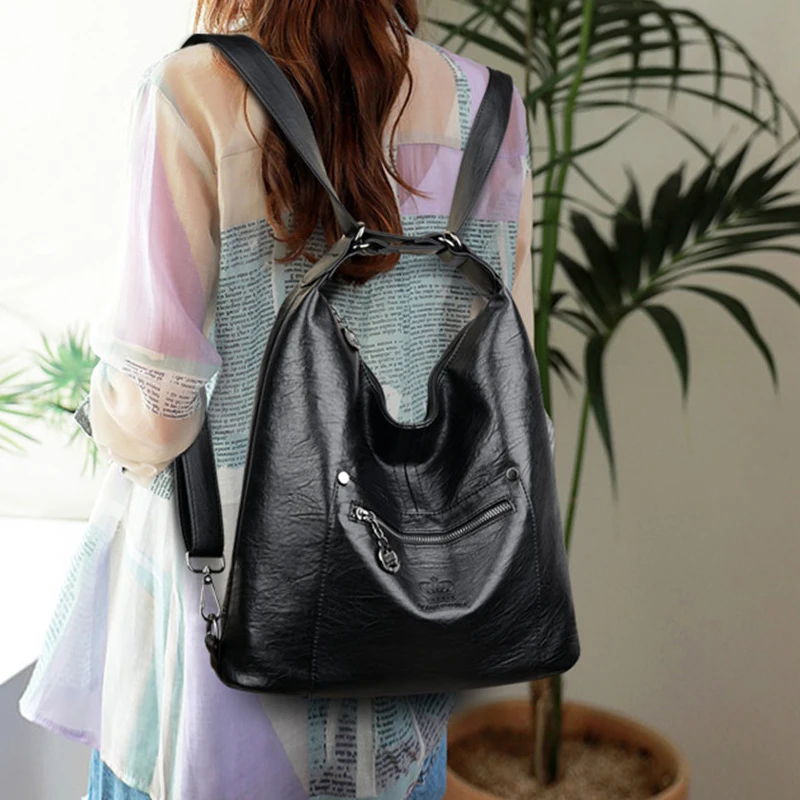 

Casual Ladies Soft Leather Women Bags Multifunction Women Shoulder Bag Large Capacity School Bags For Teenage Girls Bolsas 2019