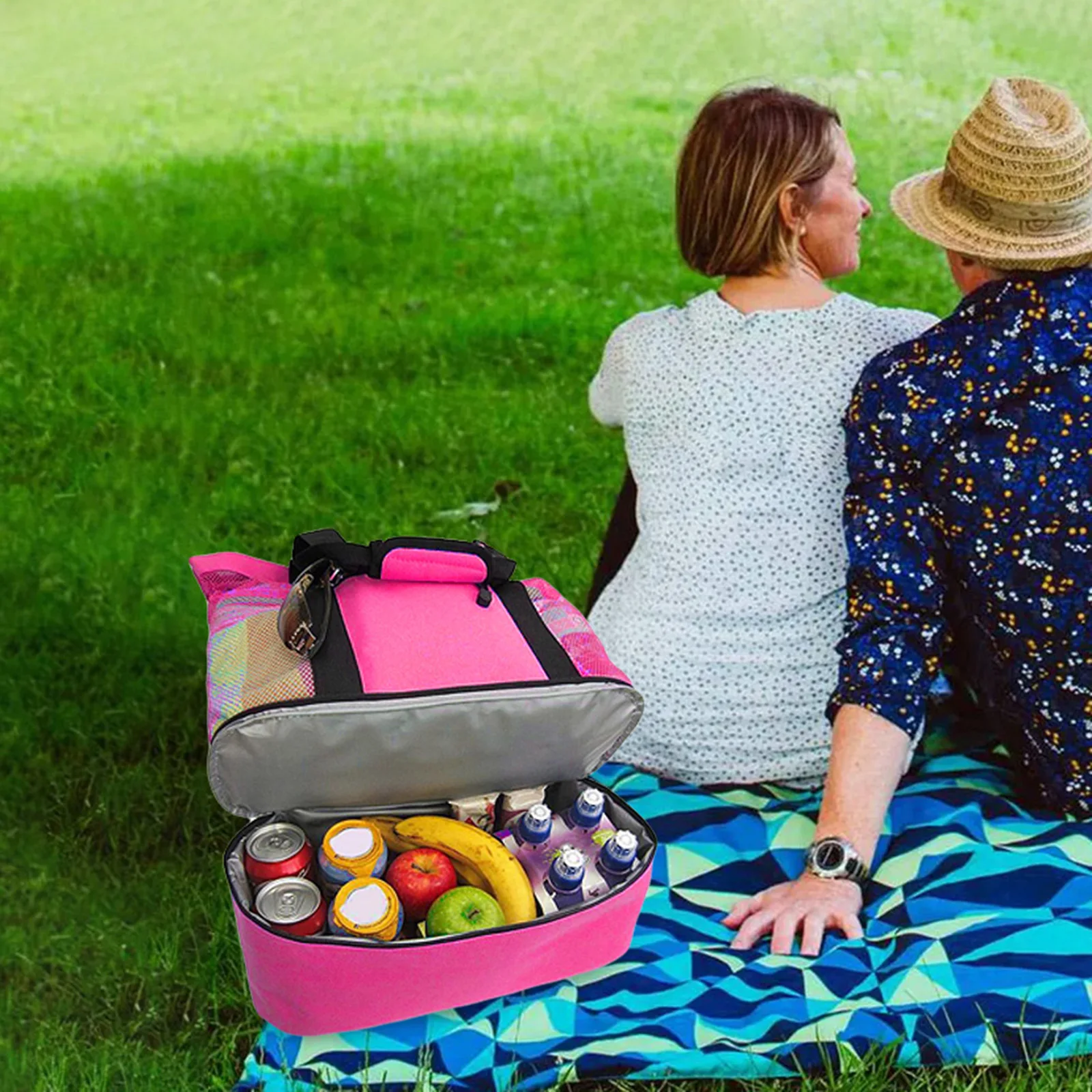 

Outdoor Camping Beach Mesh Tote Bag With Detachable Cooler Bag Packing Organizer Multifunctional Storage Handbag Backpack Bag