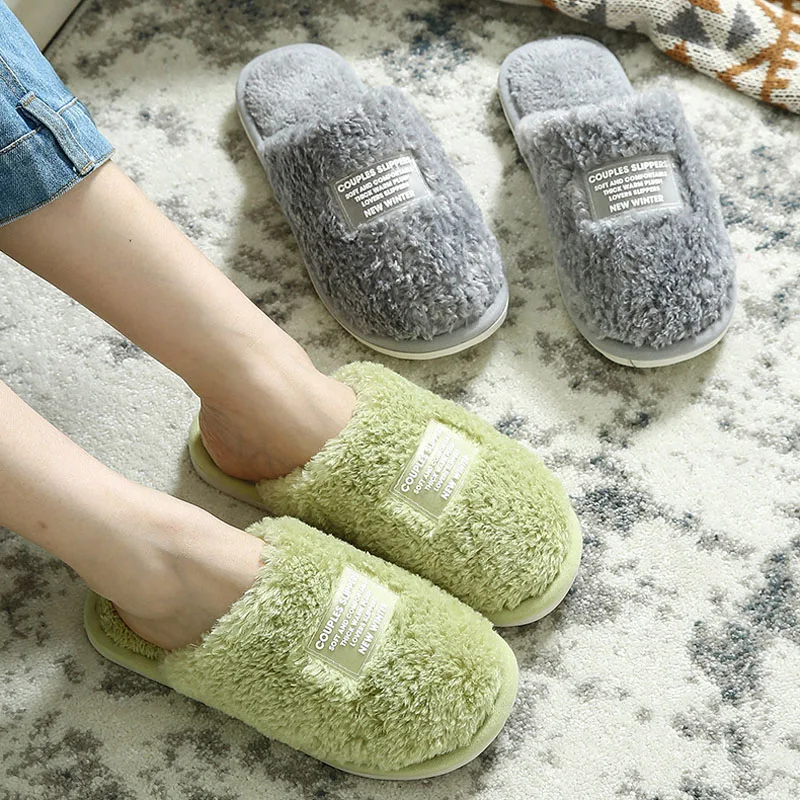 

2021 New Fluffy Plush Warm Home Flat Slippers Soft Winter Women Cotton Shoes Indoor Bedroom Cozy Men Ladies Lovers Furry Slides