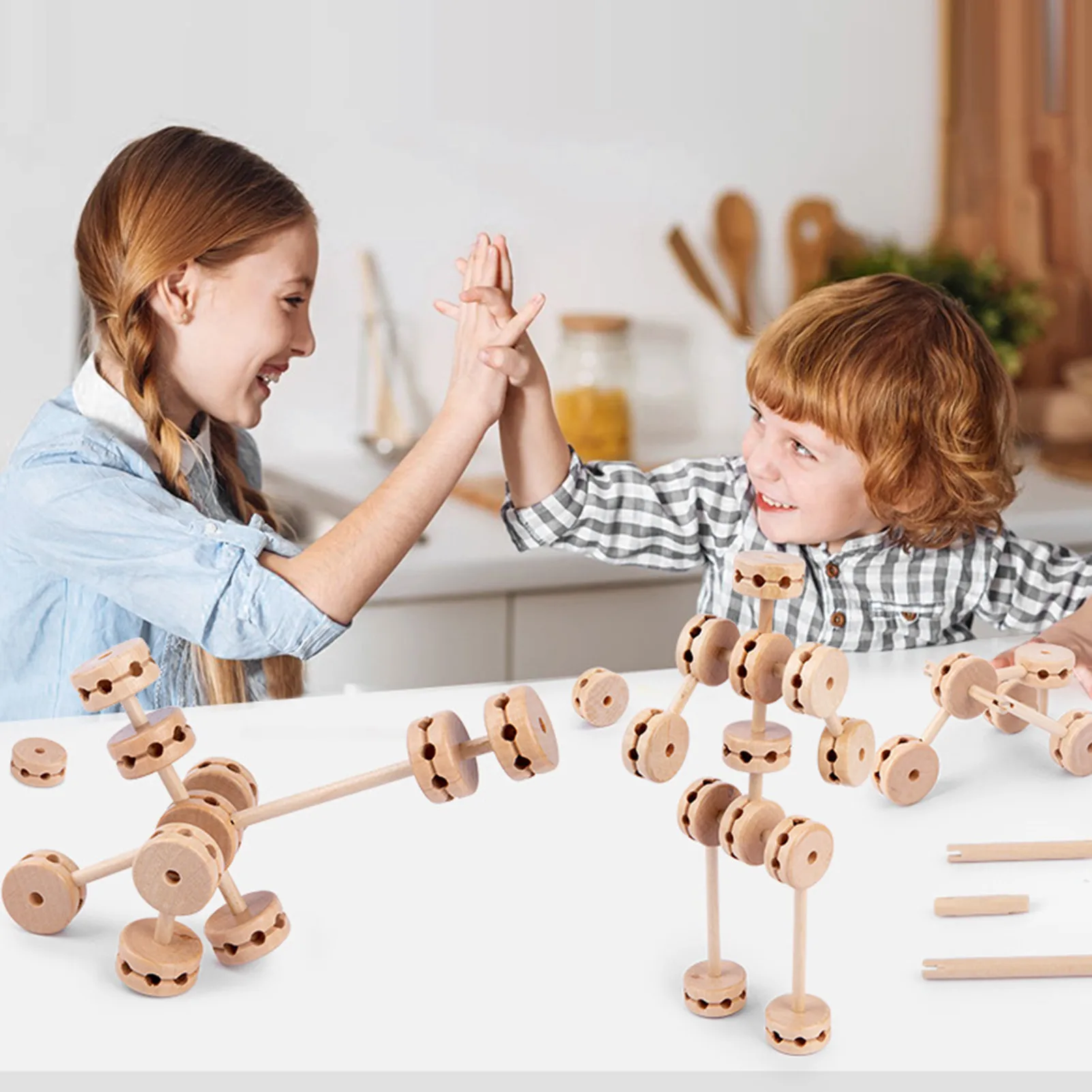 

Intellectual Building Blocks DIY Wooden Construction Blocks Set Educational Enlightenment Game Kit Kids Early Education Toy