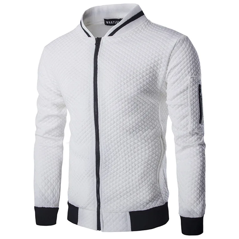 

PDD405 Autumn and winter new men's diamond lattice color contrast zipper stand collar rest sweater coat J26