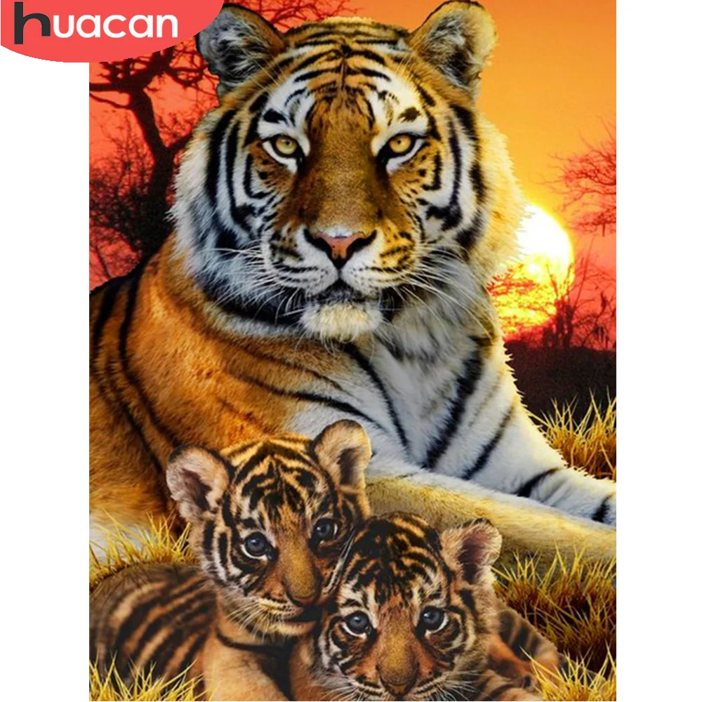 Алмазная 5D картина HUACAN сделай сам тигр полная выкладка/круглая бриллиантовая
