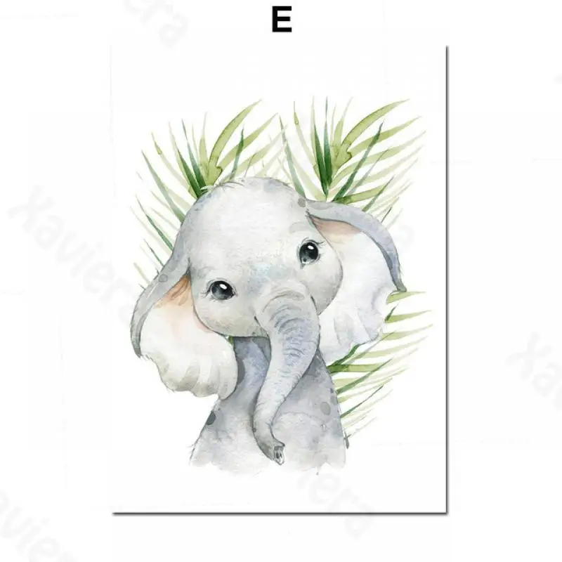 

Nordic Poster and Print Animal Wall Art Cartoon Plant & Baby Animals Giraffe Lion Zebra Rhino Canvas Painting Nursery Wall Decor
