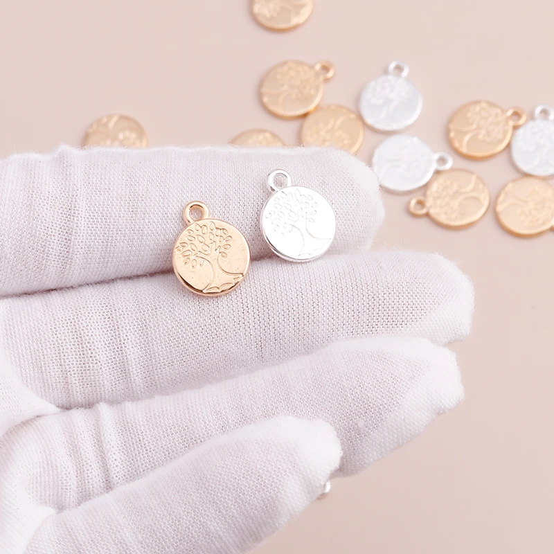 

20pcs Tiny Round Carved Life Tree Pendants Beads for Charms DIY Necklaces Bracelets 13x13mm Two Color Jewelry Finding