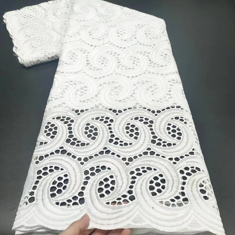 Latest Design 100% Cotton African Lace Fabric 2021 High Quality   Nigerian Swiss Voile In Switzerland