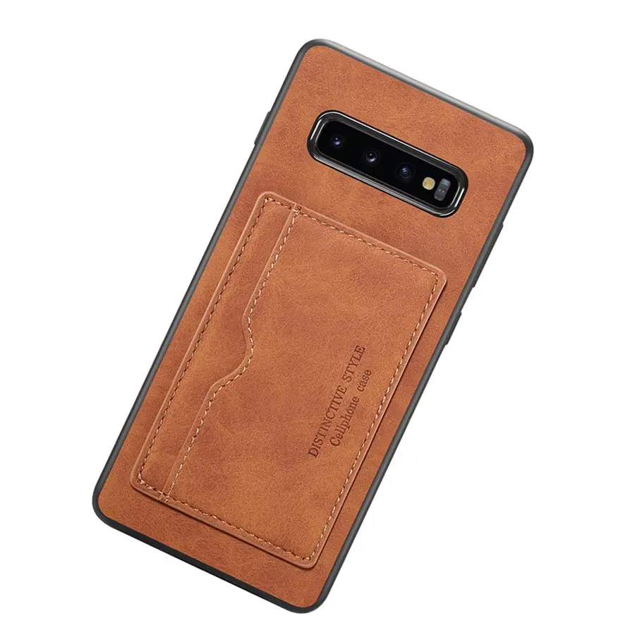Винтажный держатель для карт, чехол для телефона samsung Note 9 Note 10 pro, подставка-книжка, PU кожаный чехол для samsung S10 E Plus - Цвет: Коричневый