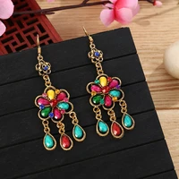 bohemian vintage flower tassel dangle earrings for women ethnic long rhinestone crystal geometric hanging earrings jewelry gift