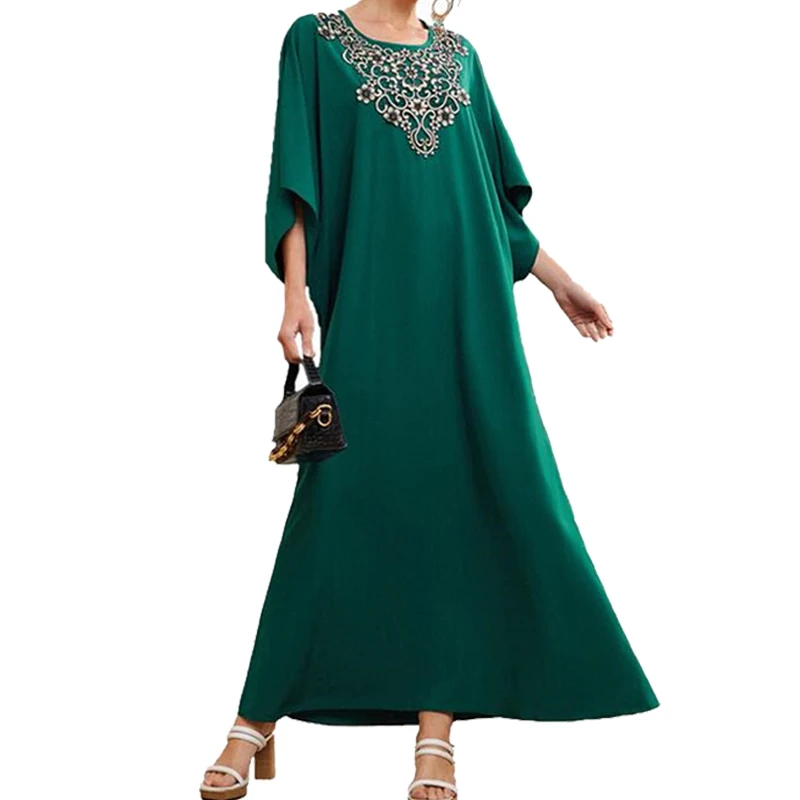 

Ramadan Muslim Women Abaya Casual Loose Kaftan Summer Long Dress Embroidery Maxi Robe Gown Dubai Kaftan Middle East Arab Fashion