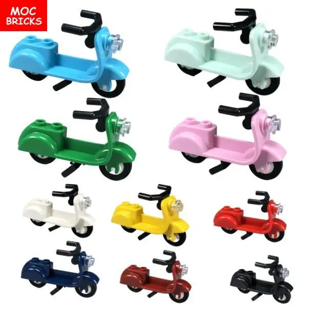 Кубики MOC DIY красочный скутер с подставкой и угловым рулем Сборка строительные