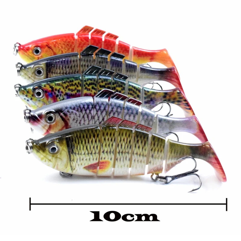 

5pcs Winter fishing gear Bionic Multi-section Swim hard bait10cm Artificial Wobbler Rotating Trolling pike carp crank lure
