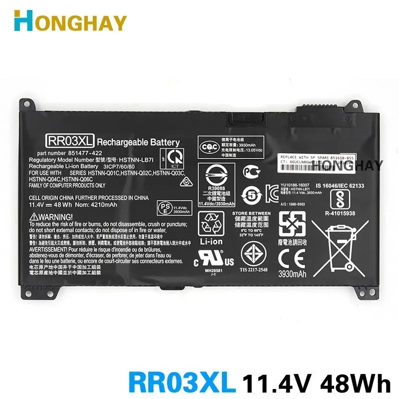 Аккумулятор для ноутбука HONGHAY RR03XL HP ProBook 430 440 450 455 470 G4 851477 422 421 851610 855 г.
