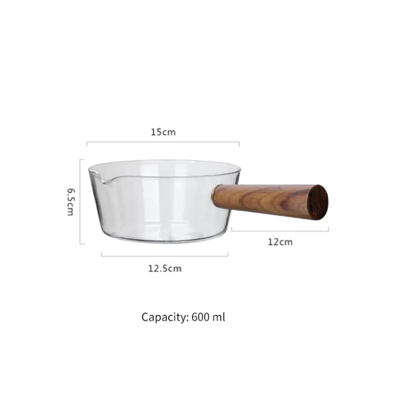

400ml/600ml Glass Pot With Wooden Handle Cooking Heating Milk Soup Porridge Pot Household Open Fire Kitchen Cookware Clay Pot