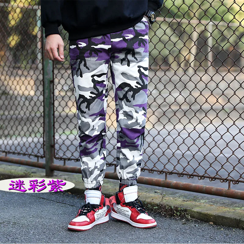 Хлопок джерси мужские брюки карго фиолетовый оранжевый Камуфляж блок