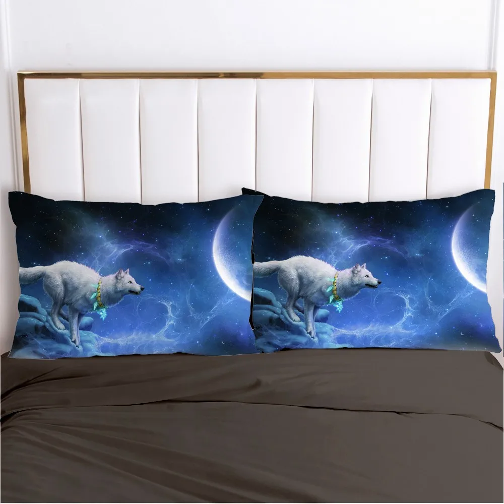 Federa per cuscino personalizzata con stampa digitale 3D 50x70 50x75 50x80 70x70 fodera per cuscino decorativo animale luna lupo biancheria da letto