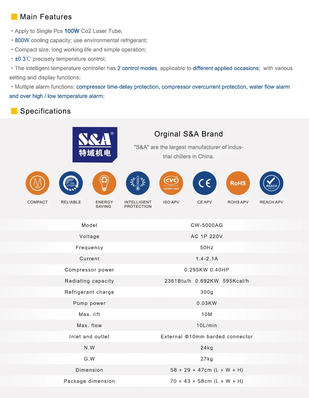 Cloudray S& A CW5000 промышленный воздушный охладитель воды для CO2 лазерной гравировки резки охлаждения 80 Вт 100 Вт лазерной трубки