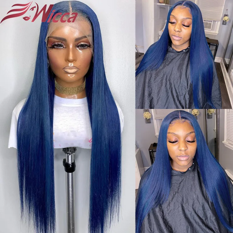 Dark Blue Wig Remy Straight 13X4 Lace Front Wig Colored Human Hair Wigs For Women Remy Lace Front Human Hair Wigs 180 Density