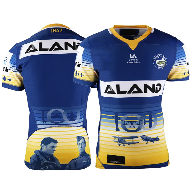 

2021 Parramatta Eels Rugby RAAF 100 Year Indigenous ANZAC Day Home Away Sportswear MENS JERSEY Tops Sport Shirt Size S-5XL