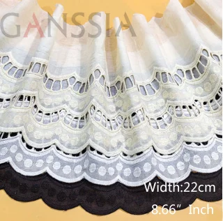 

1yard Width:22cm Flower Embroidered Cotton Lace Trim Iovry White &Beige &Black For Wedding /Fabric Decoration Clothes (ss-2236)