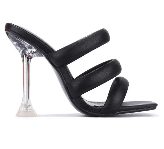 

2022 New Women High Heel Shoes Summer Fashion Design Slip on Square Toe Slides Women Mules Pumps Shoes Zapatillas De Mujer