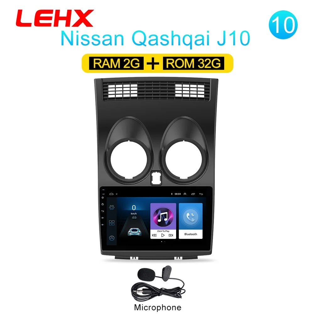 Qashqai-932-MIC LEHX 2 Din Android 8,1 Автомагнитола центральный мультимидиальный плеер навигация gps для Nissan Qashqai 1 J10 2006-2013 2G+ 32G Автомагнитола - Цвет: Qashqai-932-MIC