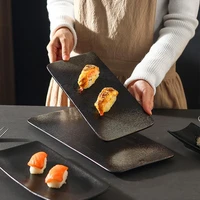 black foxglove rectangular ceramic plate japanese flat retro silverware sushi plate snack restaurant plate salver