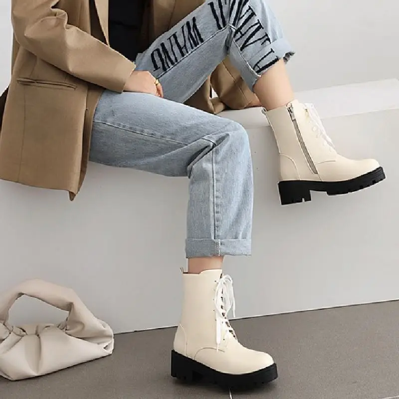

KemeKiss Size 35-43 Women Ankle Boots Platform Cross Strap Side Zipper Shoes Warm Boots Winter Women Party Footwear