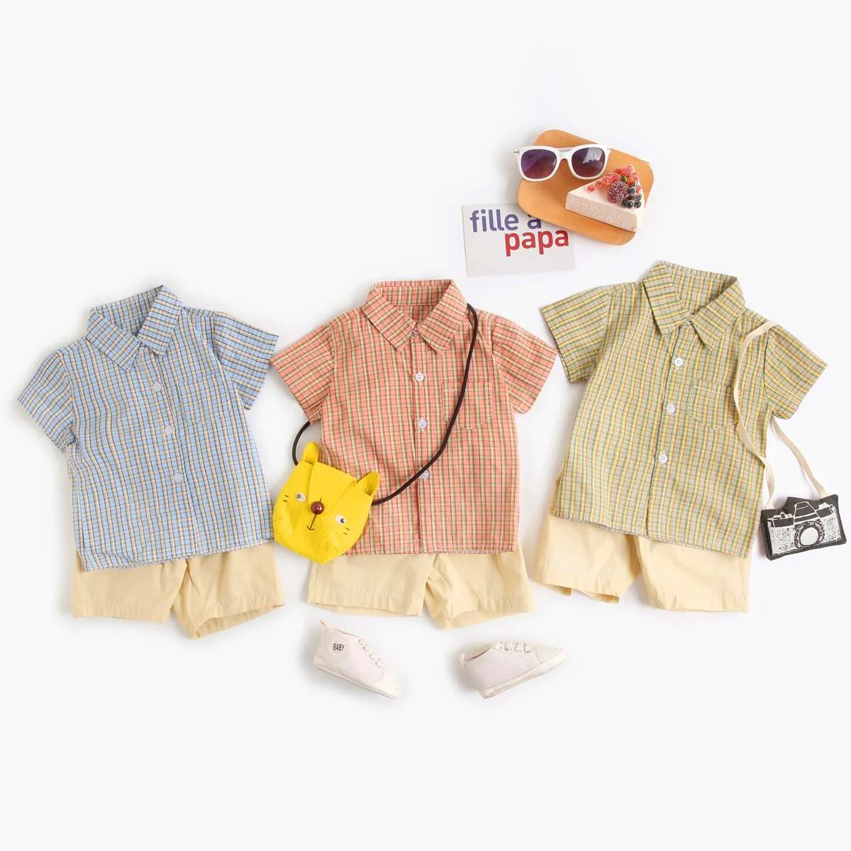 

Sanlutoz Baby Boys Clothes Sets Grid Cotton Short Sleeve Infants Shirts + Shorts Casual 2pcs