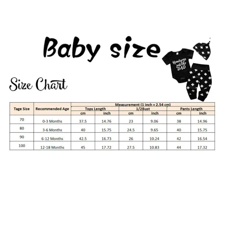 Unisex Cute Baby Boy Girl Clothes Short Sleeve Funny Letter Print Romper +Long Pants +Hat Black 3PCS Outfits 0-18M | Детская одежда и