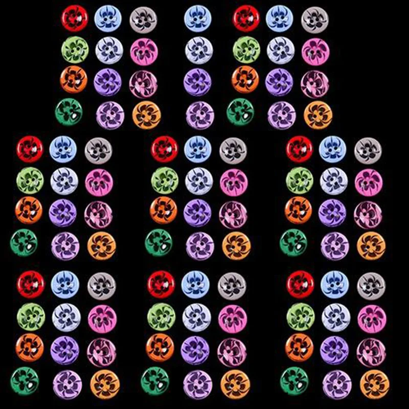 

100pcs Mixed Flower Round Resin Buttons 2 Holes Clothing DIY Handmade Craft Ornaments Sewing Accessories 14mm