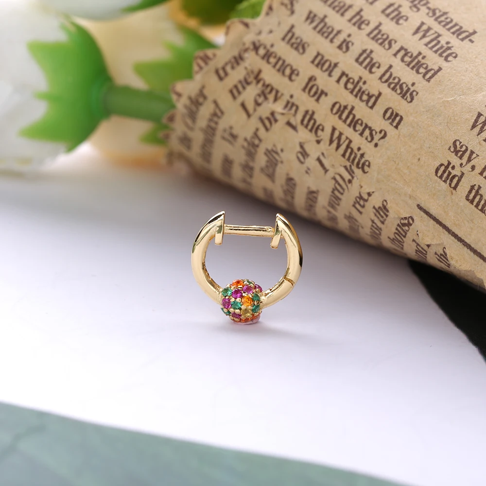 Женские серьги-кольца с радужными кристаллами серебро 925 пробы