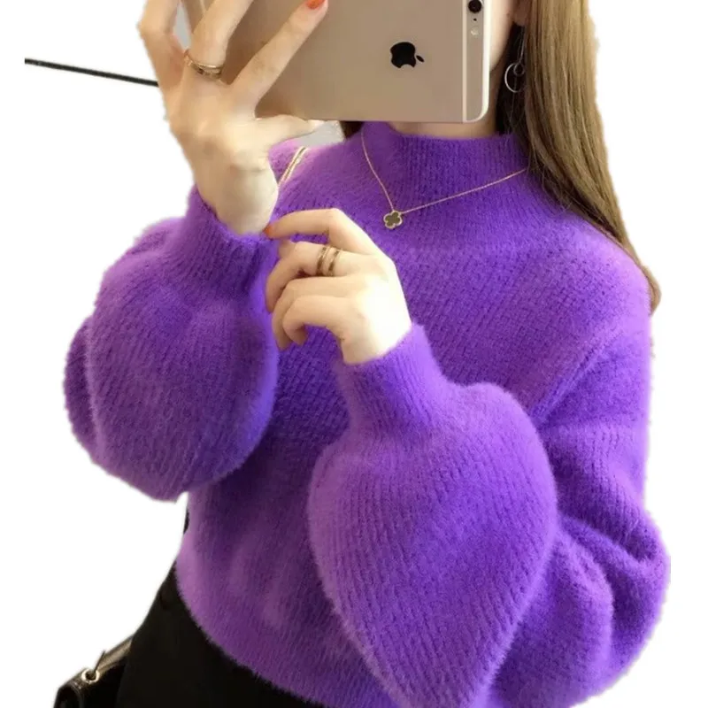 Новинка 2019 модные женские свитера мохер белый фиолетовый пуловеры теплые мягкие