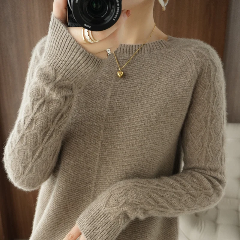 Autumn and winter thick cashmere sweater ladies O-neck pullover casual knitted 100% pure wool top Korean female sweater