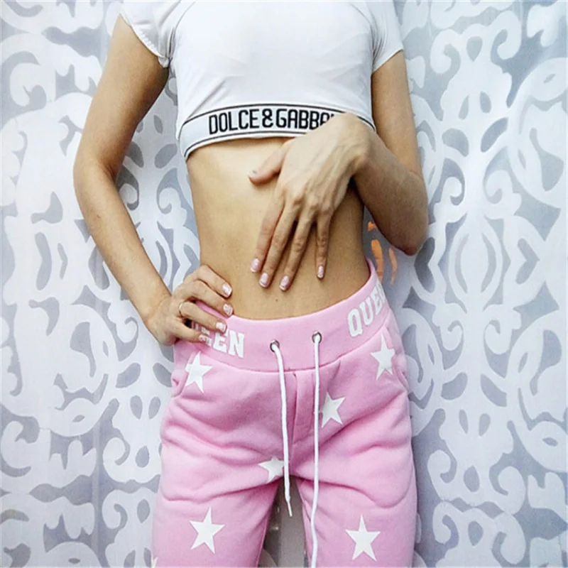 Свободные женские брюки однотонные повседневные длинные с принтом звезд модные