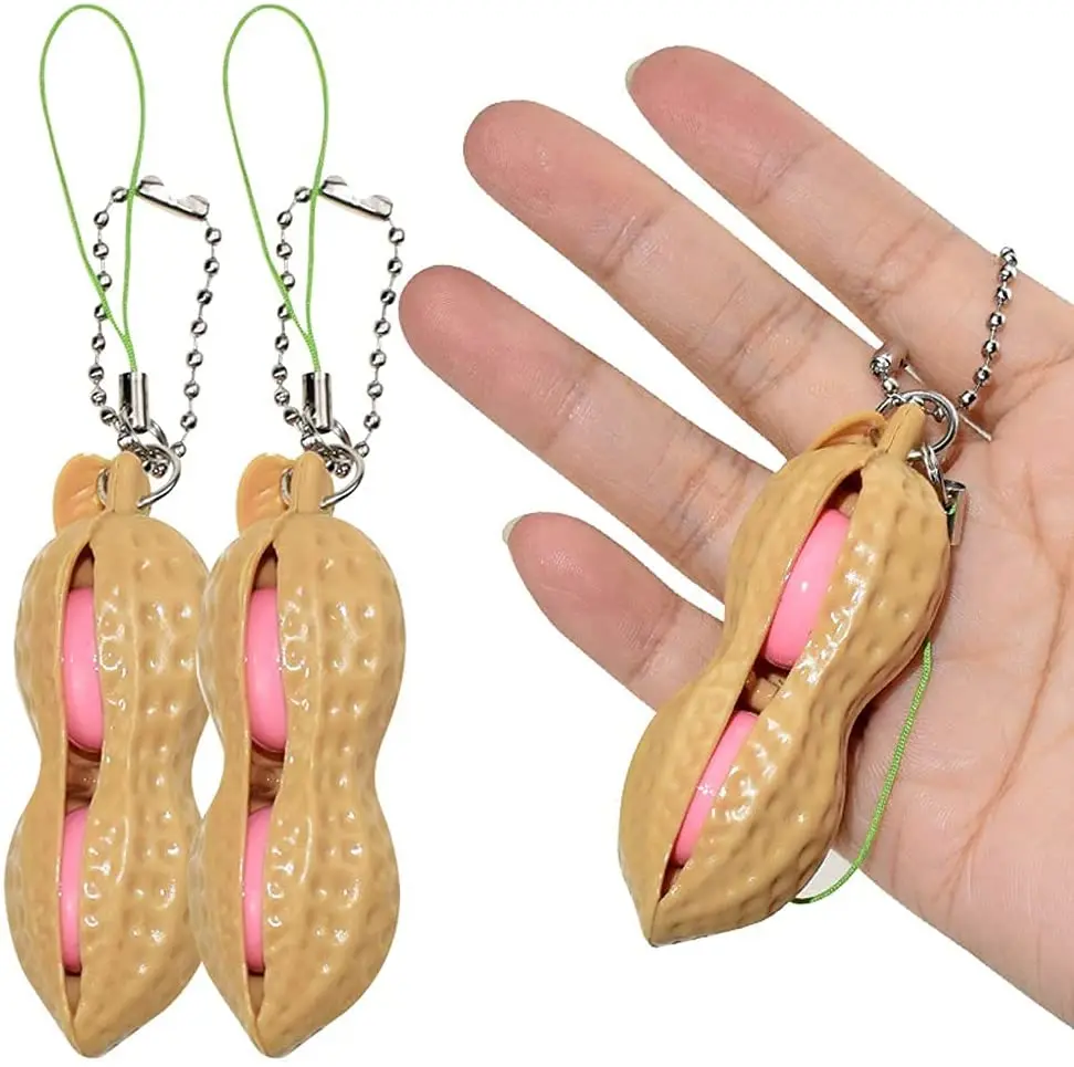 

3PCS Fidget toys Pendant Bean fidgets Squeeze Peanut pea Keychain Stress Relieve Keyring Sensory Toys Fun Key Backpack Gift