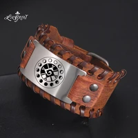likgreat viking hunab ku mens wide leather wrist bracelet phase of the moon tribal shamanic talisman charm bangles jewelry gift