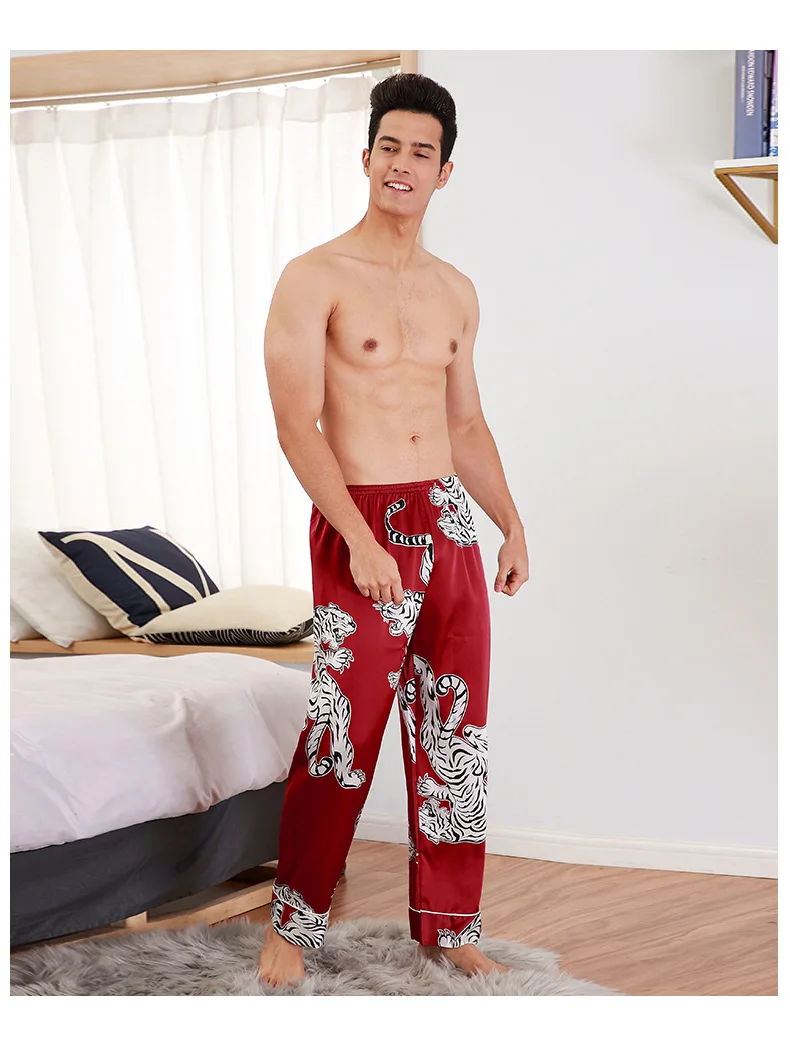 

New Silky Satin Pajamas Men's Spring And Summer Single Trousers Pajamas Comfortable Sexy Casual Home Service Sleep Wear Men
