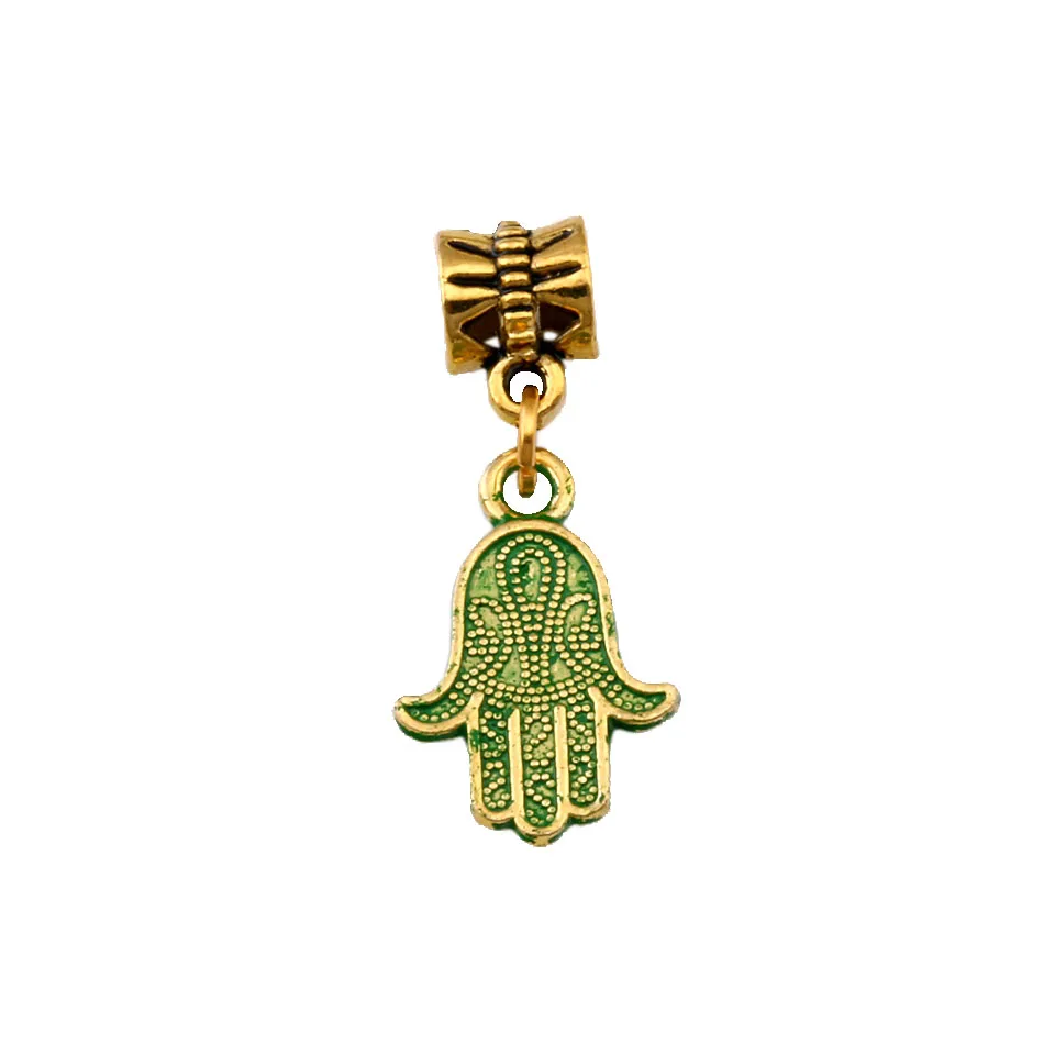 

80pcs/lot Hamsa Hand Charm Dangles Beads Fit European Bracelet Verdigris Patina Plated Antique gold 13x30.5mm A-374a
