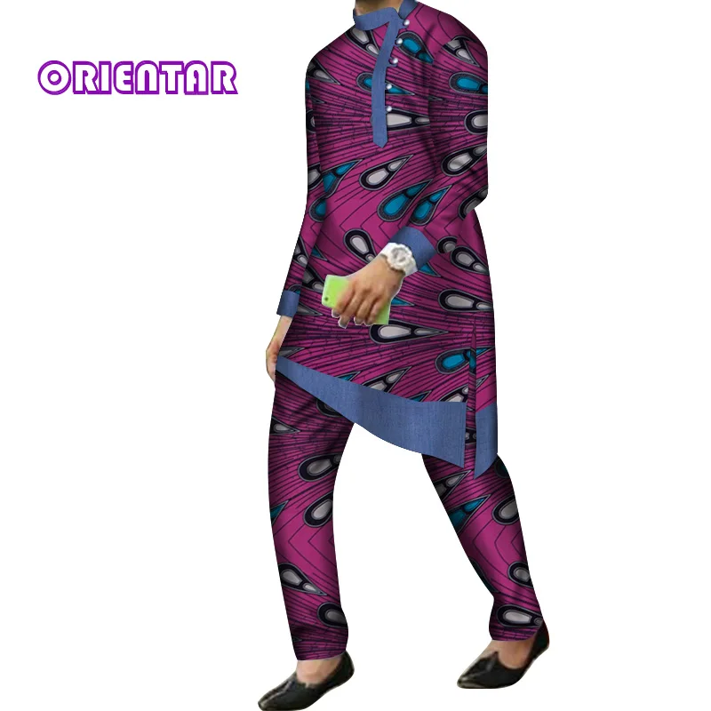 11 2 Pieces Set Men African Clothes Long Sleeve Shirt and Pants Traditional African Bazin Riche Print Dashiki Suit Trousers WYN844 - Цвет: 11