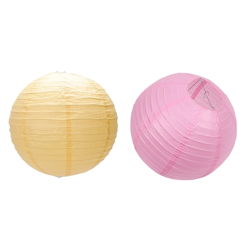 

2 x Chinese Japanese Paper Lantern Lampshade for Party Wedding, 40cm(16inch) Pink & Deep Yellow Retail