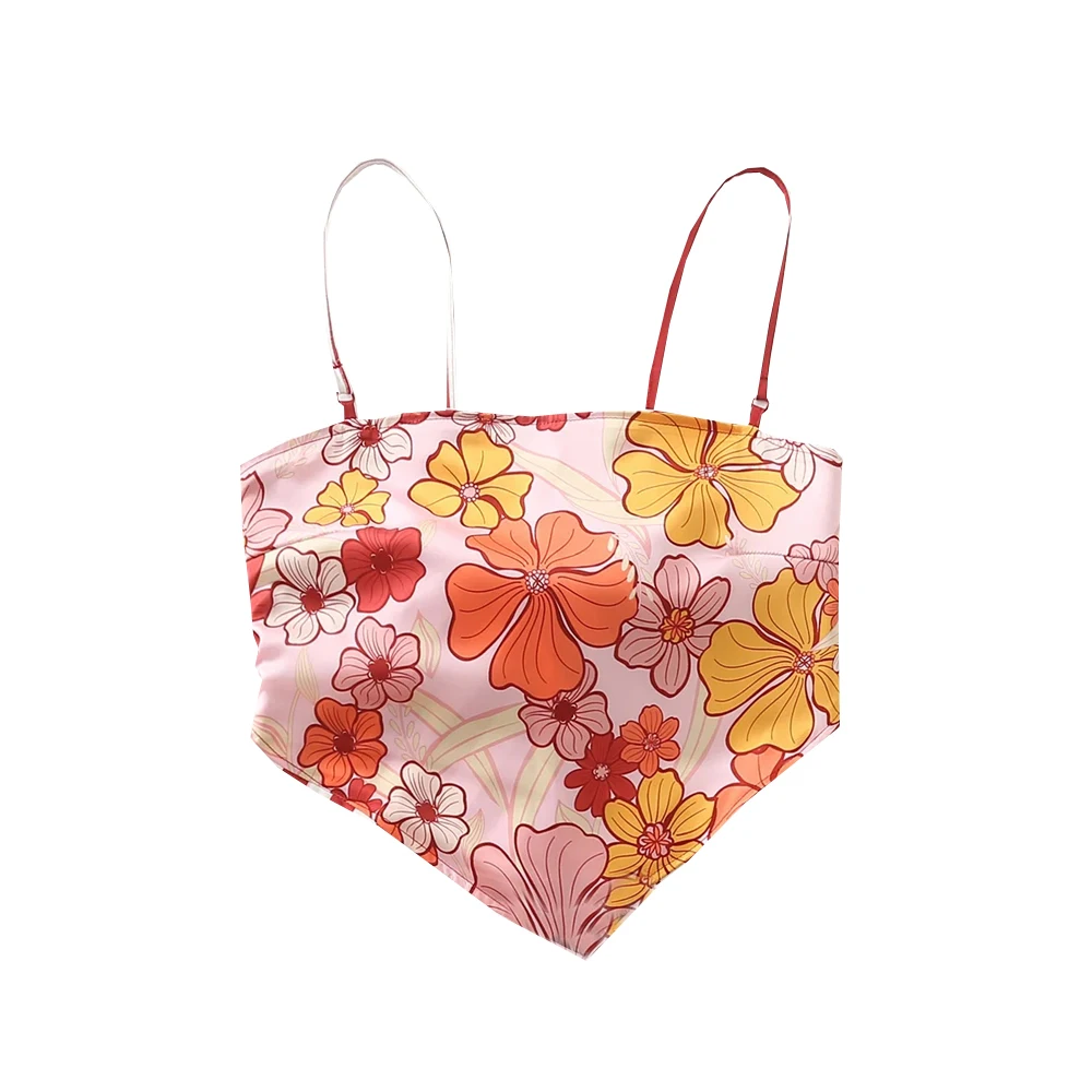 

2021summer women beach sexy crop tops bowknot backless strap Wrap tanke top off shoulder sleeveless floral Sling halter Blusas