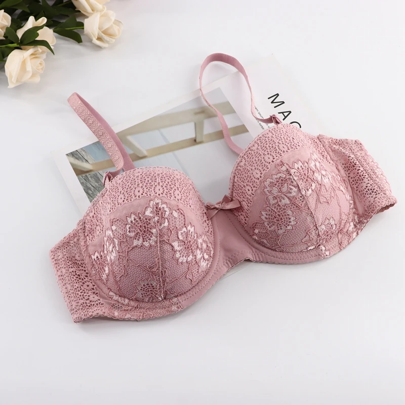 Beauwear, кружевной светильник, пуш-ап, бюстгальтер, сексуальный, для женщин, трансформер, на бретелях, без бретелек, на косточках, тонкая чашка, цветочный бюстгальтер, 36C 38C 40C - Цвет: Pink