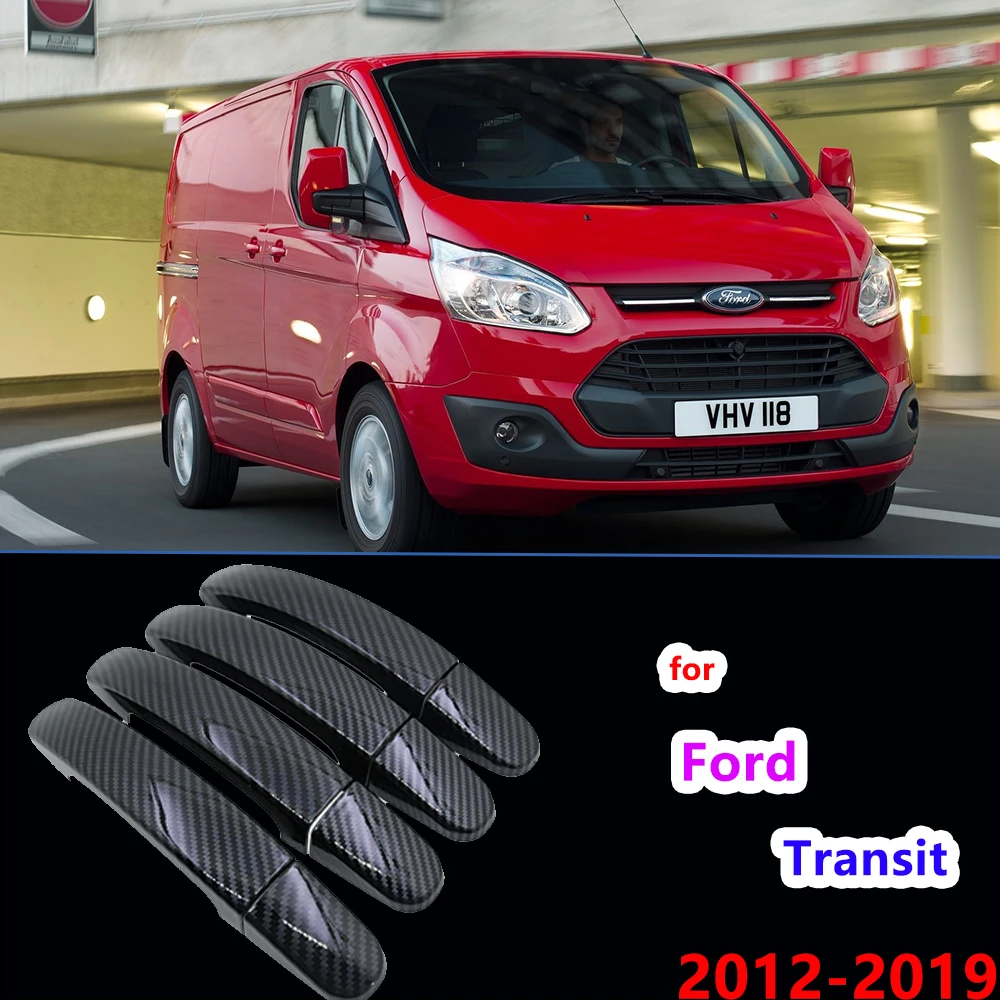 Black Carbon Fiber for Ford Transit Custom 2012 2013 2014 2015 2016 2017 2018 2019 Door Handle Cover Sticker Car Accessories