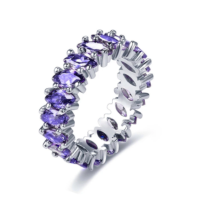 Модного серебристого цвета элегантное кольцо с фиолетовыми кристаллами для