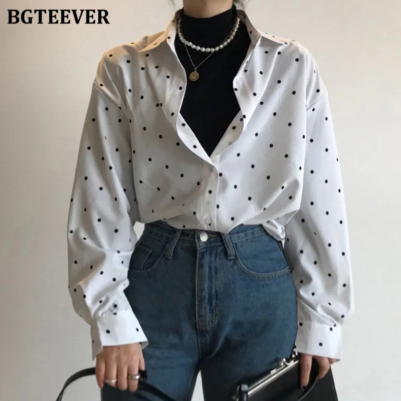 BGTEEVER винтажные повседневные в горошек с принтом женские блузки весна 2020 отложной